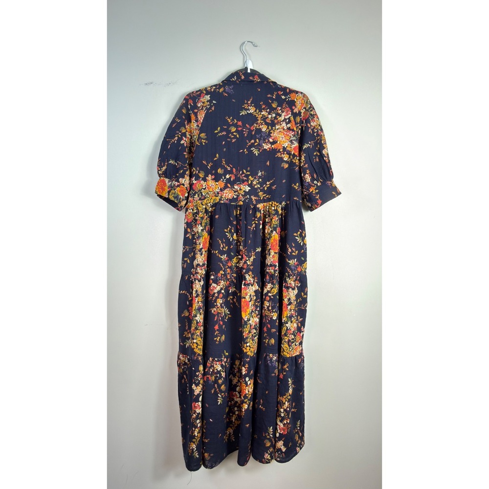 Natural Life Maxi Dress Navy Floral Tiered Button Front Womens Size Small Boho - Picture 5 of 11